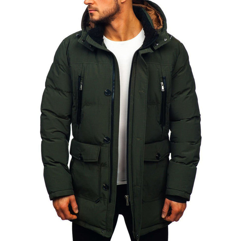 This sleek black hoodie features a straight hem and lapel zipper, ideal for casual winter wear with a modern, youthful touch A&S Collection