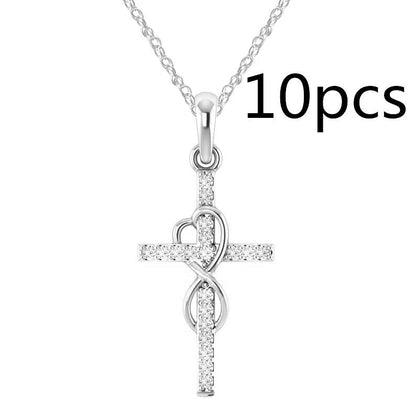 Stunning Alloy Pendant Necklace: Featuring Sparkling Diamonds and an Elegant Infinity Cross Design – Perfect for Adding Timeless Grace to Your Style CJ