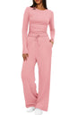 2 Pieces Women's Suit Autumn Winte Long Sleeve Tops High Waisted Wide Leg Pants Sportswear Female Clothes Solid Color Casual Suit.