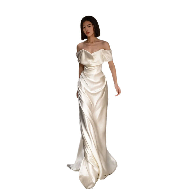 French White Off-shoulder Light Wedding Dress A&S Collection