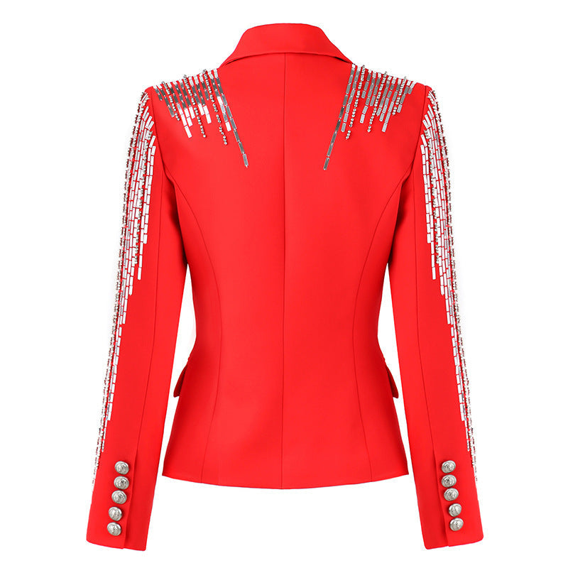 Luxurious early autumn coat with sequins and bead detailing, perfect for a chic, high-end look A&S Collection