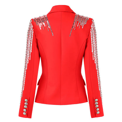 Luxurious early autumn coat with sequins and bead detailing, perfect for a chic, high-end look A&S Collection
