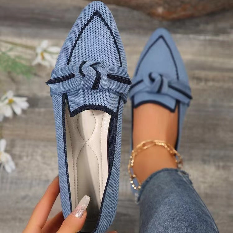 Fashion Pointed Toe Bow Flats: Breathable, Woven Slip-On Shoes for Women A&S Collection
