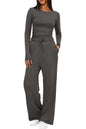 2 Pieces Women's Suit Autumn Winte Long Sleeve Tops High Waisted Wide Leg Pants Sportswear Female Clothes Solid Color Casual Suit.