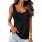 Women's U-Neck Ribbed Vest Top - Loose Fit Outer T-Shirt for Casual Comfort CJ