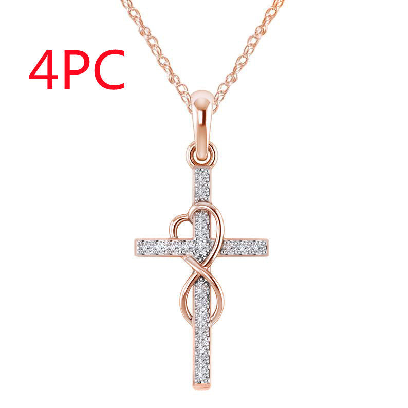 Stunning Alloy Pendant Necklace: Featuring Sparkling Diamonds and an Elegant Infinity Cross Design – Perfect for Adding Timeless Grace to Your Style CJ