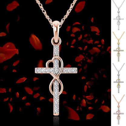Stunning Alloy Pendant Necklace: Featuring Sparkling Diamonds and an Elegant Infinity Cross Design – Perfect for Adding Timeless Grace to Your Style CJ