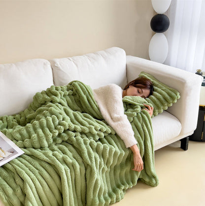 Soft Wind Bubble Velvet Blanket Warm Solid Rabbit Fur Blankets Double-sided Thickening Cover Throw Warm Fur Blanket A&S Collection