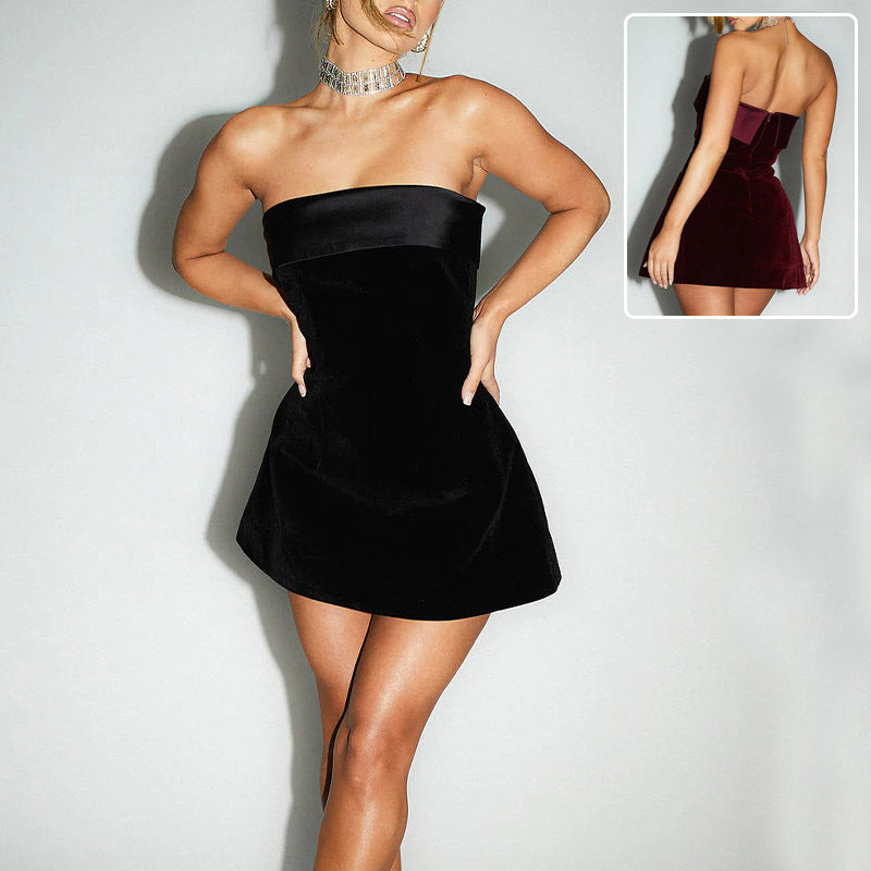 Chic Tube-Top A-Line Dress with Zipper - Perfect for Parties and Evening Glam! CJ