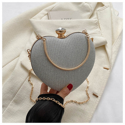 Evening Clutch Bag Women Bag Shiny Handbag Heart Shape Metal Clutches Bag Fashion Chain Shoulder Crossbody Bag Luxury Lady Purse Valentines Day Outfit A&S Collection