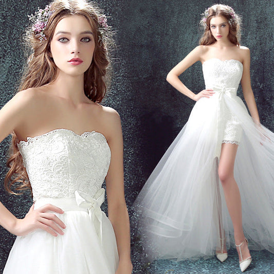 Sexy Detachable Skirt Mermaid Tulle Lace Appliques Short Wedding Dress New Wedding Dresses A&S Collection