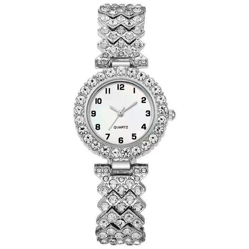 Luxury Silver Strap Watch Set: Fashion Jewelry 2pcs for Women – Elegant Quartz Wristwatch and Alloy Bracelet Gift Set A&S Collection