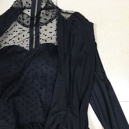 European and American stars the same sexy wave dot mesh splicing slim bag hip fold irregular dress A&S Collection