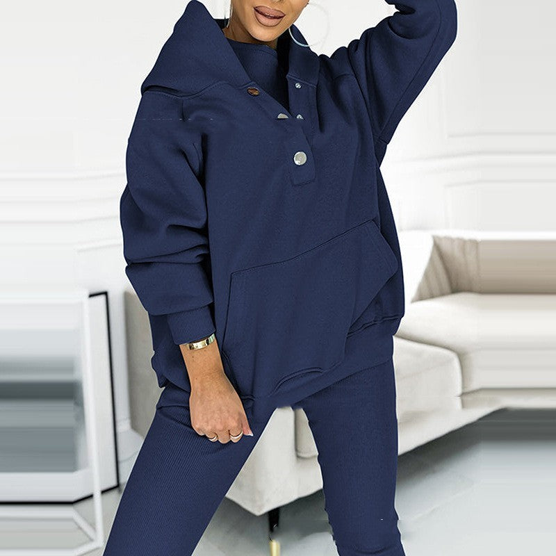 3pcs Women's Sports Suit Loose Hooded Pockets Sweatshirt And Vest And Slim Trousers A&S Collection