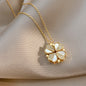 Elegant Four-Leaf Clover Pendant Necklace: Stainless Steel Design with Crystal Heart – A Perfect Luxury Gift for Women Seeking Timeless Style CJ