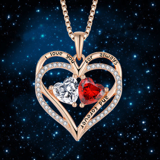 S925 Silver Double Love Necklace With Rhinestones Fashion Personality Heart-shaped Necklace Valentine's Day Gift A&S Collection