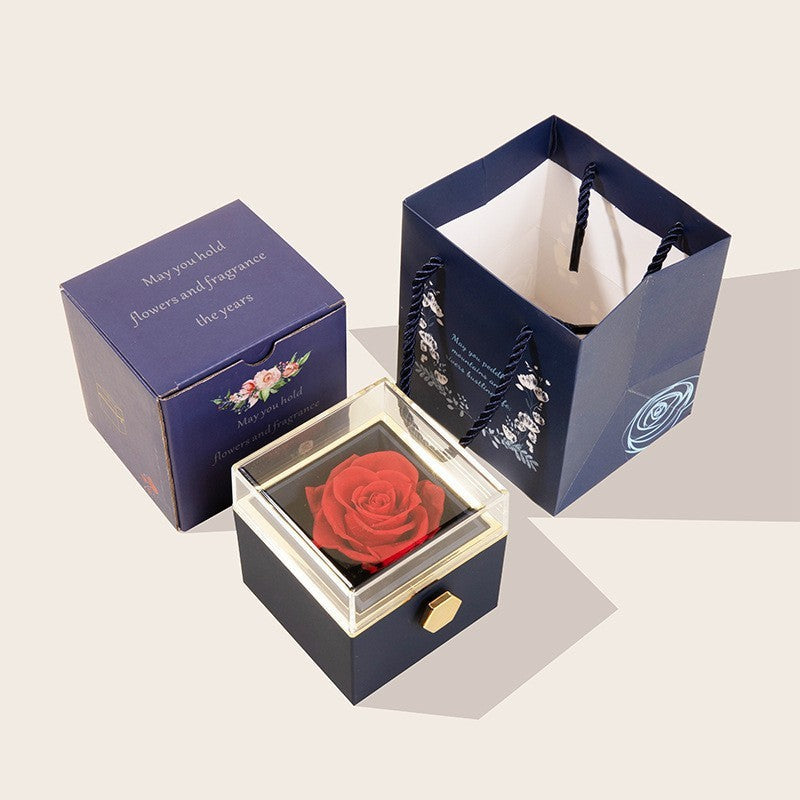 Creative rotating Valentine's Day rose  box Chinese Valentine's Day eternal flower proposal ring necklace box A&S Collection