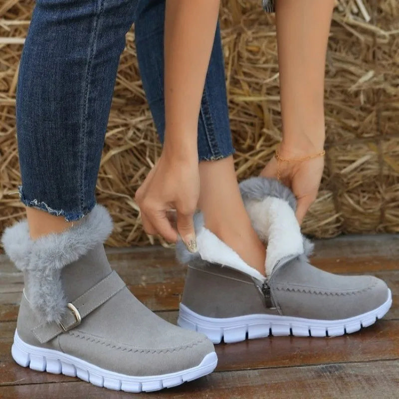 New Snow Boots Winter Warm Thickened Solid Color Plush Ankle Boots With Buckle Design Plus Velvet Flat Shoes For Women A&S Collection