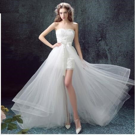 Sexy Detachable Skirt Mermaid Tulle Lace Appliques Short Wedding Dress New Wedding Dresses A&S Collection
