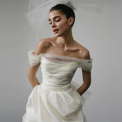 Off-shoulder Light Wedding Dress White Short A&S Collection