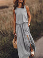 Full Size Round Neck Sleeveless Slit Maxi Dress Plus Size.