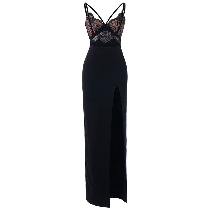 Elegant evening gown with lace and faux two-piece camisole, perfect for a sophisticated look A&S Collection