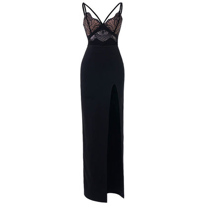 Elegant evening gown with lace and faux two-piece camisole, perfect for a sophisticated look A&S Collection