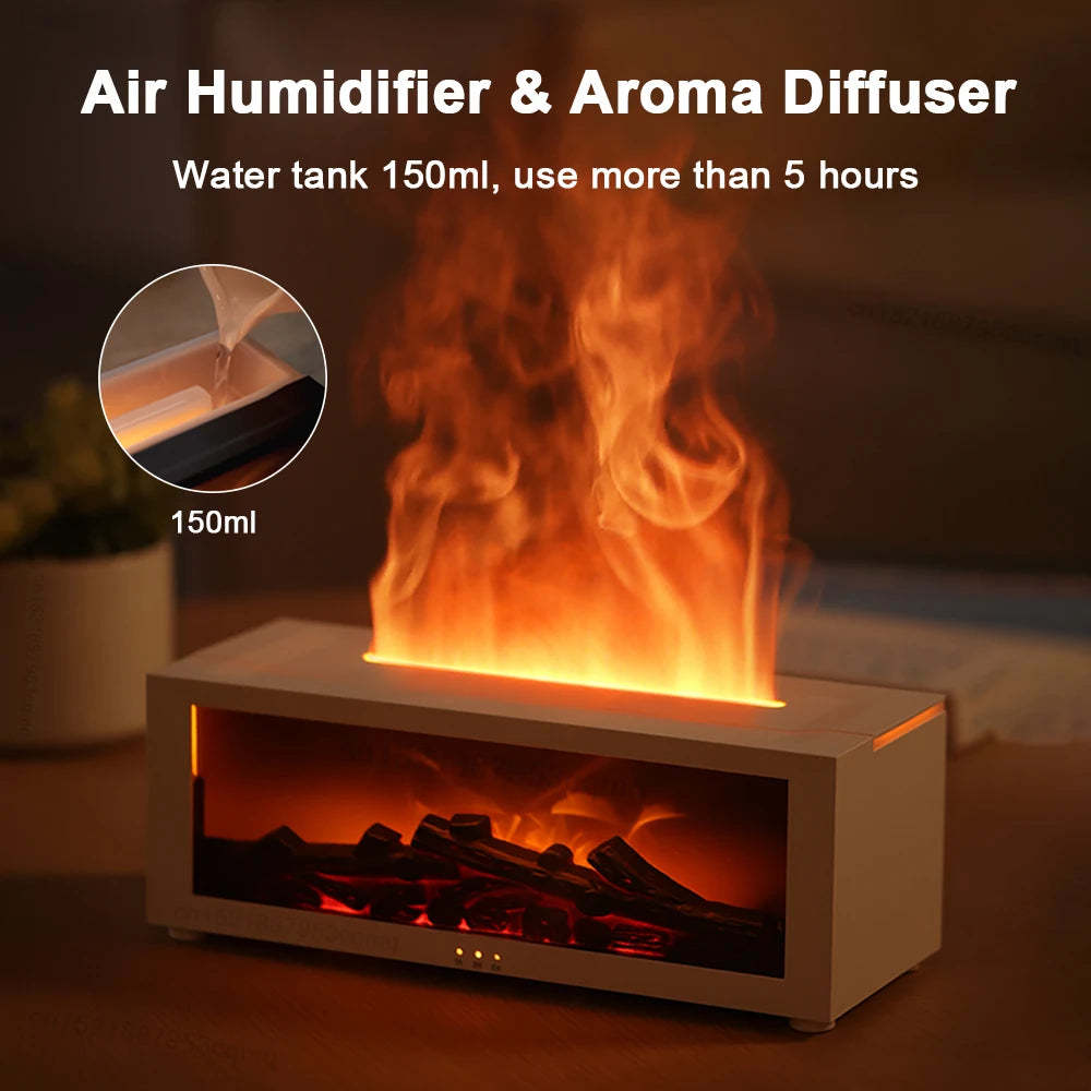 New Flame Aromatherapy Machine Colorful Essential Oil Diffuser Home Large Fog Volume Flame Humidifier 3D Flame Fireplace Machine A&S Collection