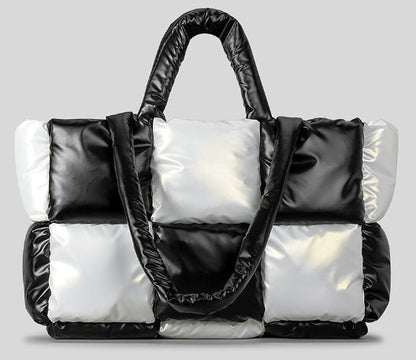 Elegant white puff tote: spacious, stylish, perfect for winter A&S Collection