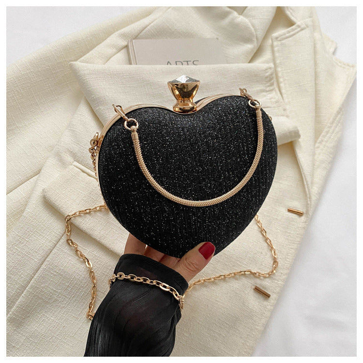 Evening Clutch Bag Women Bag Shiny Handbag Heart Shape Metal Clutches Bag Fashion Chain Shoulder Crossbody Bag Luxury Lady Purse Valentines Day Outfit A&S Collection