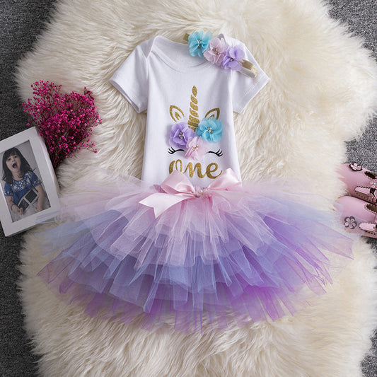 new children's wear unicorn girl skirt foreign trade cross-border birthday dress T-shirt casual skirt wholesale A&S Collection
