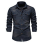Men's Long-sleeved Denim Shirt Casual Solid Button Slim Tops Clothing A&S Collection