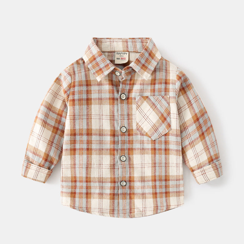 Stylish Korean plaid shirt for boys, perfect for a trendy and casual autumn look. A&S Collection
