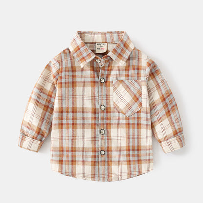 Stylish Korean plaid shirt for boys, perfect for a trendy and casual autumn look. A&S Collection