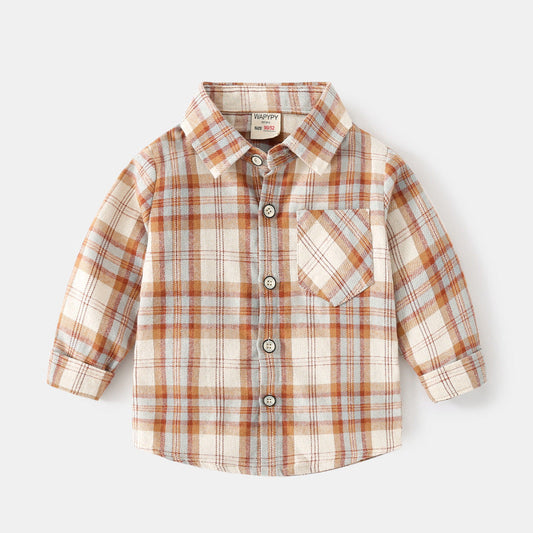 Stylish Korean plaid shirt for boys, perfect for a trendy and casual autumn look. A&S Collection