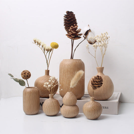 Japanese Style Groceries Solid Wood Dried Flowers And Flowerpot Wooden Craftwork Ins Vase A&S Collection