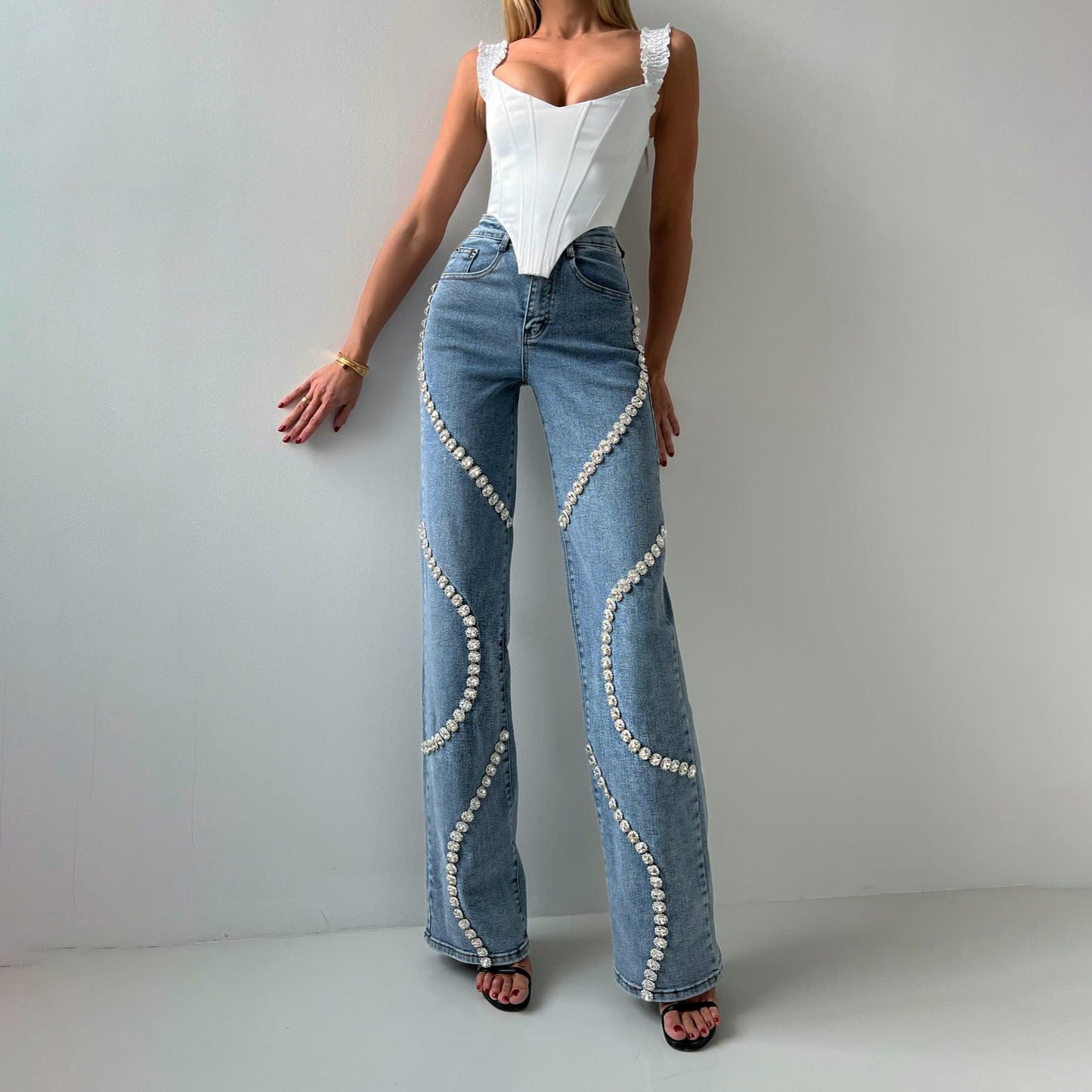 Rhine Stone Straight Leg Jeans CJ