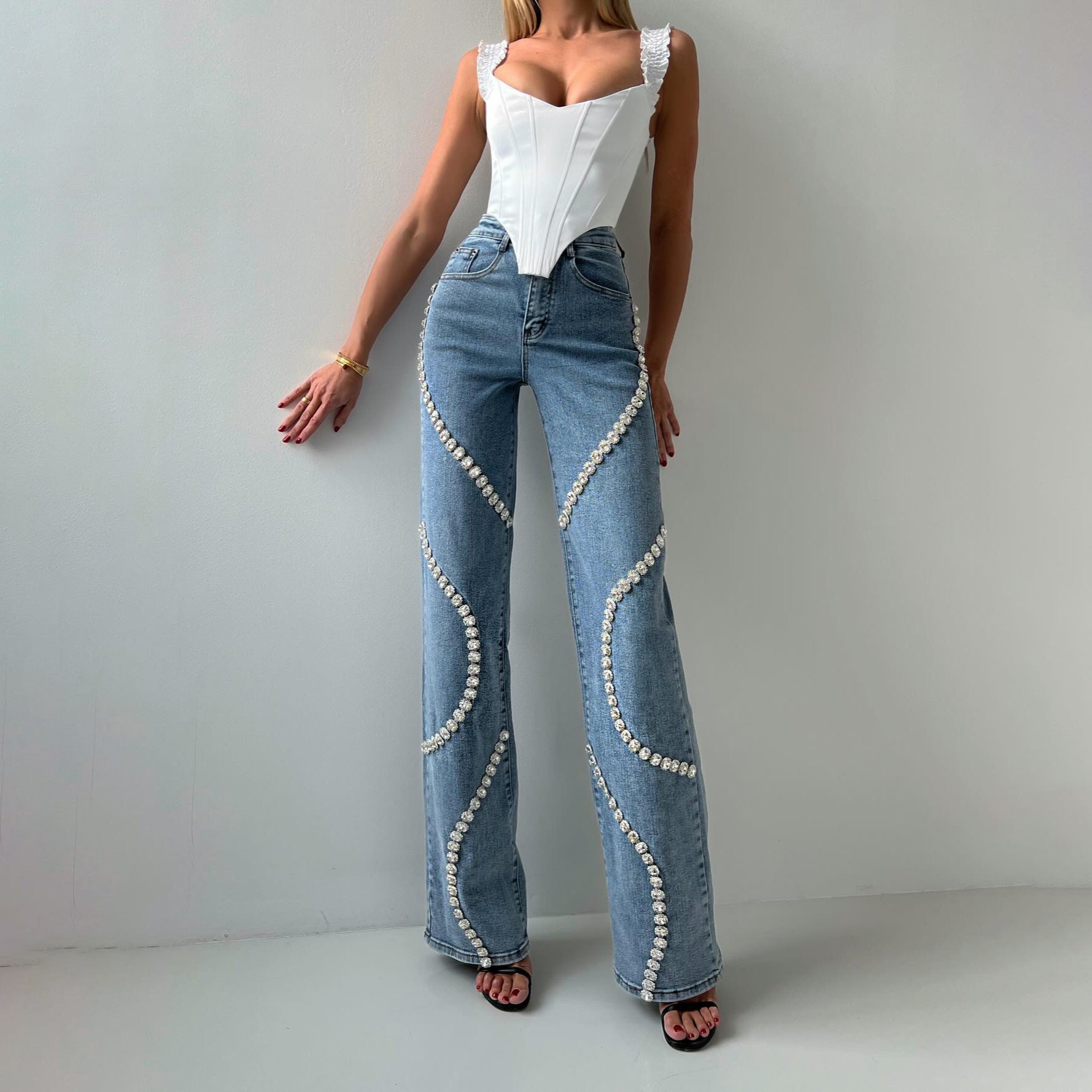 Rhine Stone Straight Leg Jeans CJ