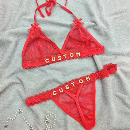 Custom Lingerie Set For Women Thong Panties Bra Set With Name Rhinestone Customized Thongs Personalized G-String Jewelry Gift CJ