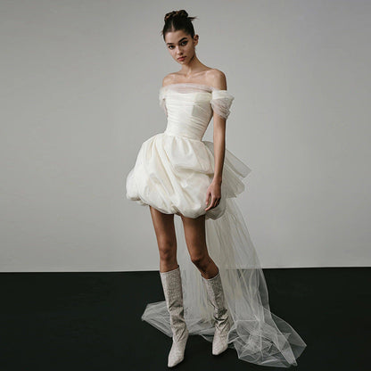 Off-shoulder Light Wedding Dress White Short A&S Collection