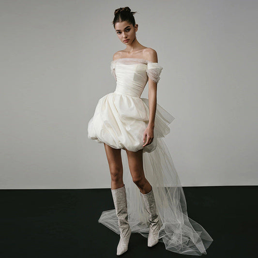 Off-shoulder Light Wedding Dress White Short A&S Collection