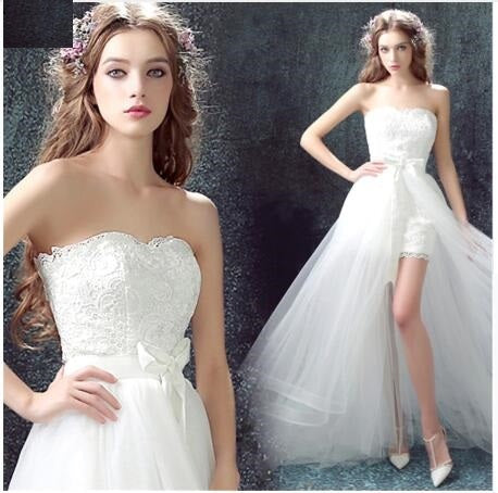 Sexy Detachable Skirt Mermaid Tulle Lace Appliques Short Wedding Dress New Wedding Dresses A&S Collection