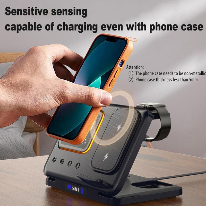 15W Wireless Chargers Stand 5 In1 LED Digital Alarm Clock Fast Charging Dock Station A&S Collection