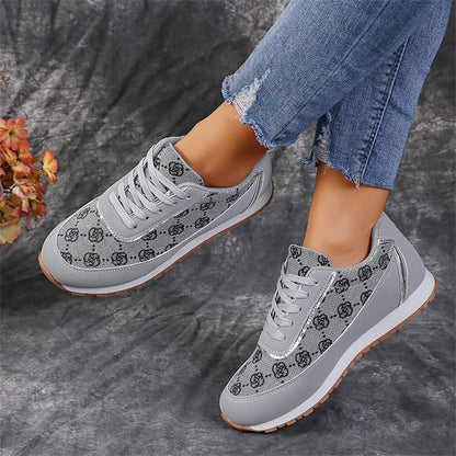 Flower Print Lace-up Sneakers Casual Fashion Lightweight Breathable Walking Running Sports Shoes Women Flats A&S Collection