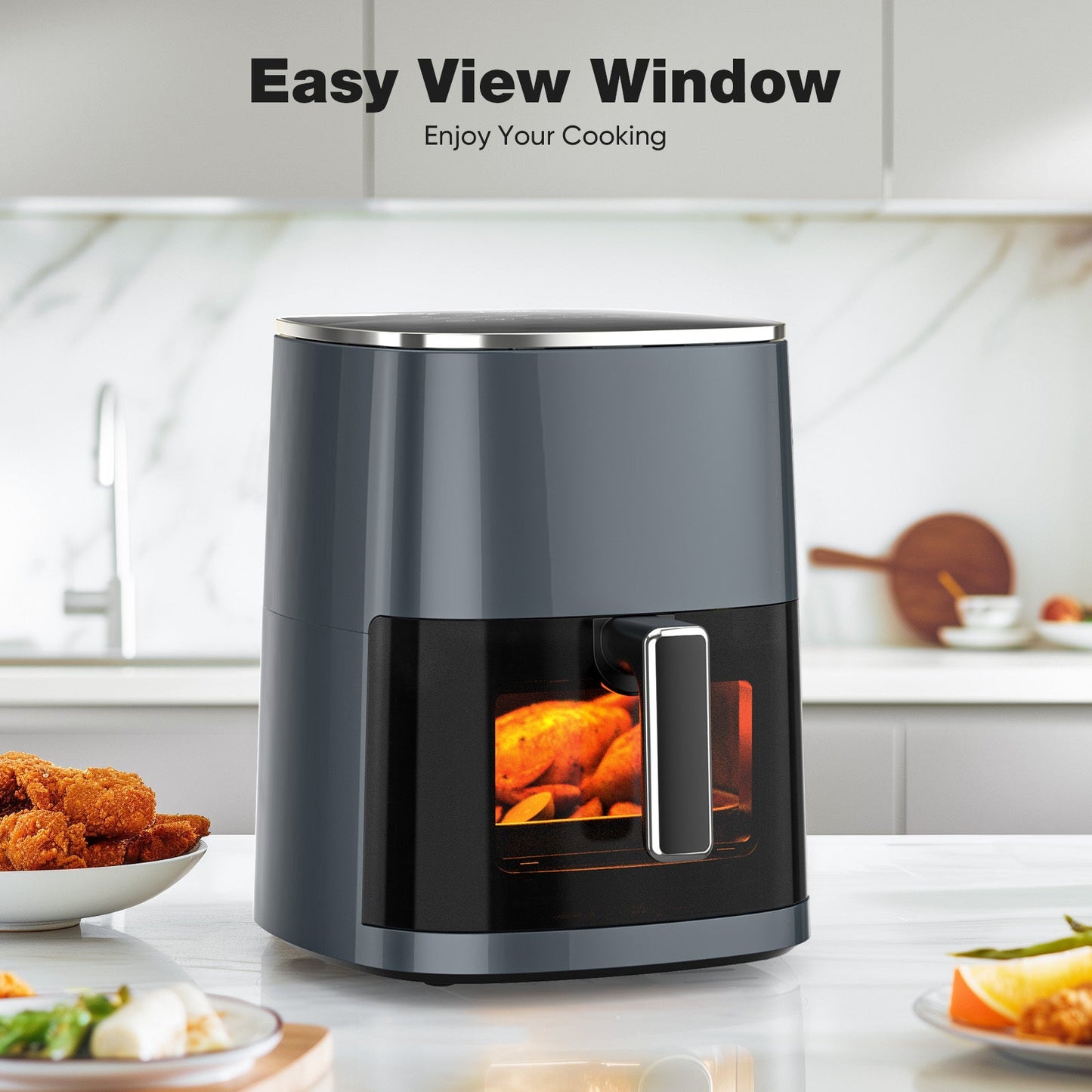 Air Fryer 6 Quart Capacity With Window Square Air Fryer 12-in-1 Air Fry, Roast, Reheat, Dehydrate, Bake, Steam With 400F A&S Collection
