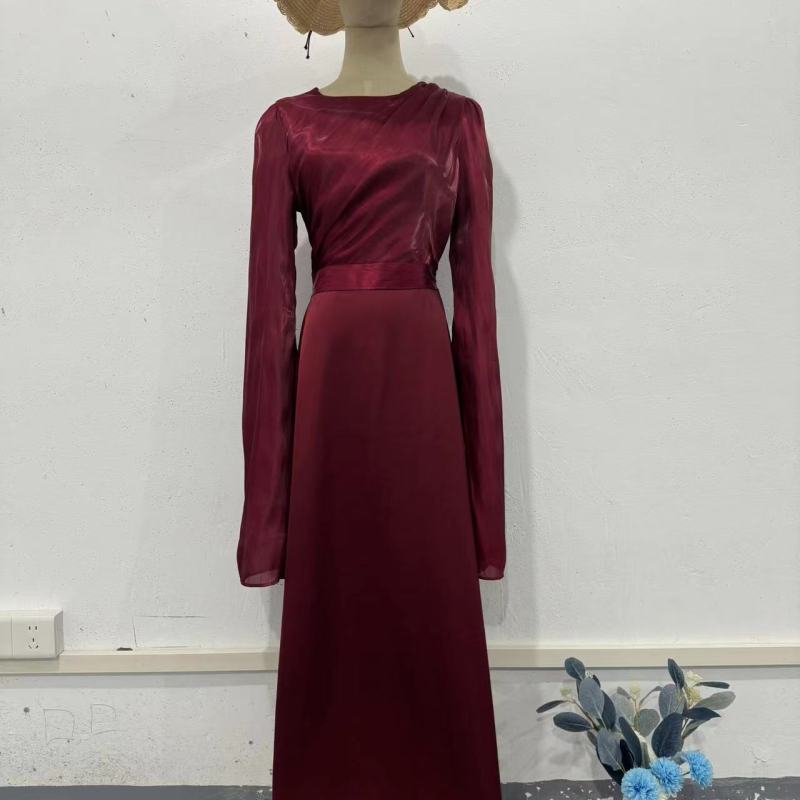 Elegant organza satin dress with patchwork design and slim fit, perfect for chic style A&S Collection
