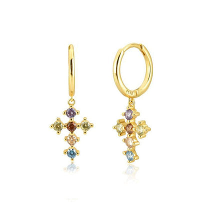 S925 Silver needle selling wind color earrings pendant female retro style studded with zircon earrings A&S Collection