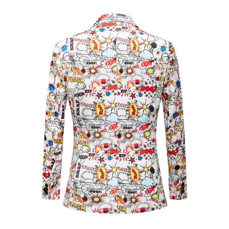 Stylish suit featuring a modern English letter print, perfect for hosts and performances. This trendy costume exudes confidence and sophistication. A&S Collection