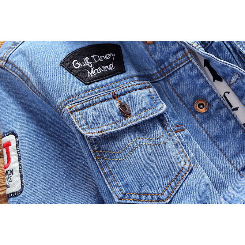 This stylish men's denim jacket features a casual, loose fit with trendy patches and embroidery, perfect for autumn and winter wear in the Harajuku BF style A&S Collection