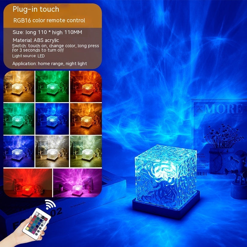 LED Water Ripple Ambient Night Light USB Rotating Projection Crystal Table Lamp RGB Dimmable Home Decoration 16 Color Gifts A&S Collection